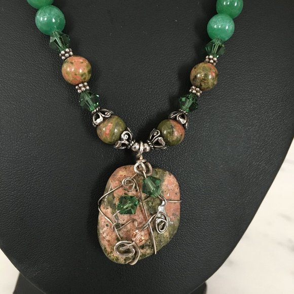 Vintage Agate Semi-Precious Pendant Necklace MINT - Picture 2 of 9